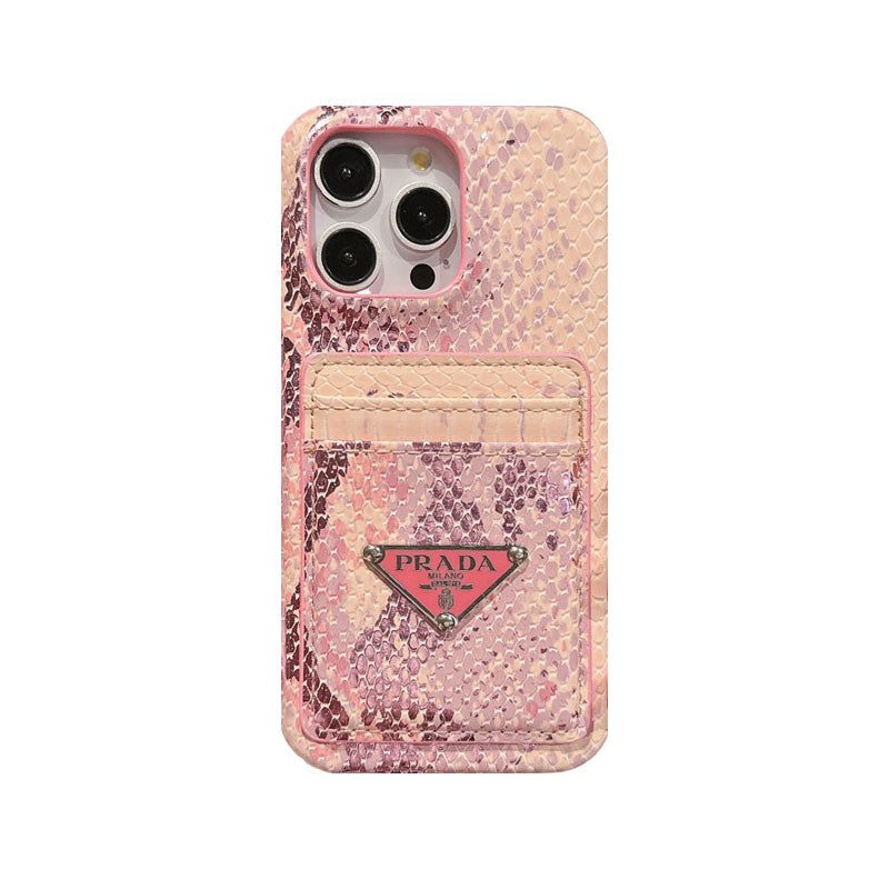LEATHER SERPENTINE PR PHONE CASE WITH CARD HOLDER